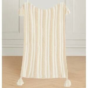 Styled Collection Lemon Butter Yellow 3D Stripes Tassel Stroller Blanket NEW